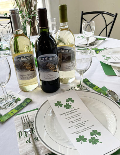 Table set up for a St Patrick's Wine Dinner